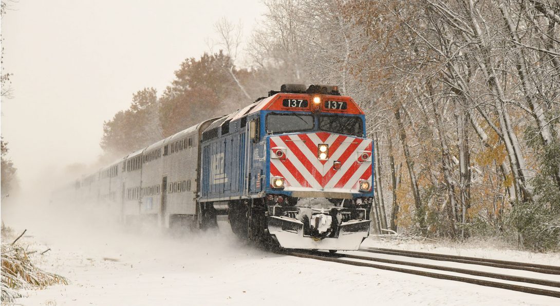 Metra rail engine in snow